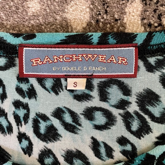 Leopard Turquoise S/S Top by Double D Ranch - Picture 2 of 3